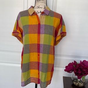 Beach Lunch Lounge plaid button down shirt XL
